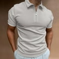 thumbnail image 2 of YYDGH Mens Zipper Polo Shirt Knit Casual Quarter Zip Tee Shirt Vintage Short Sleeve Collared T Shirt Summer Pullover Tshirt Gray L, 2 of 6