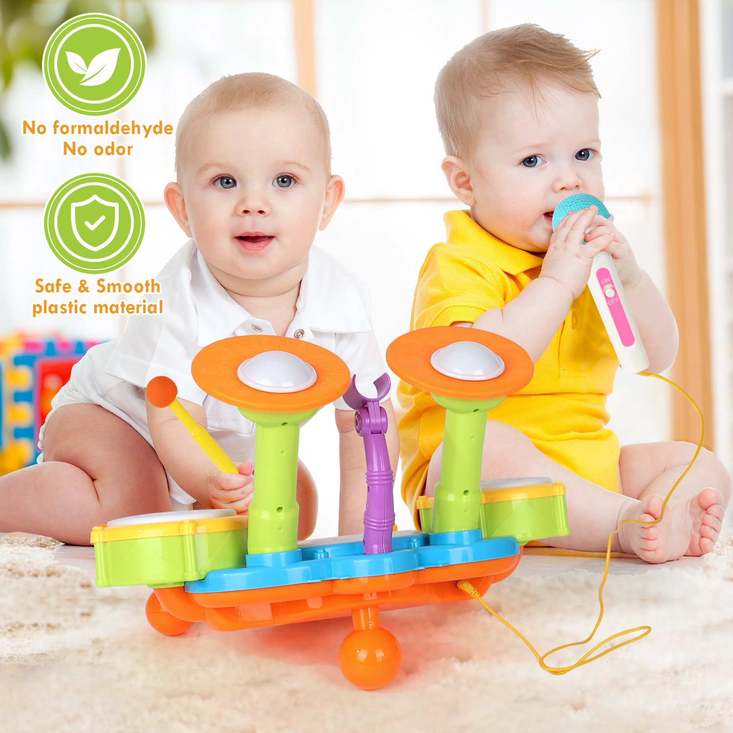 Kwanithink Kids Drum Set with Microphone, Green photo 3