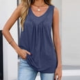 thumbnail image 3 of Women's Tunic Tank Tops Loose Fit Pleated V Neck Sleeveless Plain Tshirts Summer Casual Tanks (2XL, Navy), 3 of 8