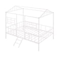thumbnail image 3 of Metal House Bed Frame with Roof and Ladder, Full Size Low Loft Platform Bed Frame with Full-Length Guardrails and Slatted Support for Kids Teens Boys and Girls, No Box Spring Needed, White, 3 of 7
