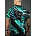 thumbnail image 2 of Men's 3D Blue Dragon Print T-Shirt - Vibrant Short Sleeve Crew Neck Lightweight Polyester Summer Casual Outdoor Wear, 2 of 6