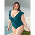 thumbnail image 2 of TIYOMI Ladies Plus Size 4X One Piece Swimsuit Peacock Blue Swimwear Ruffled Deep V Neck Suits Tummy Control Bathing Suit 4XL 24W 26W, 2 of 5