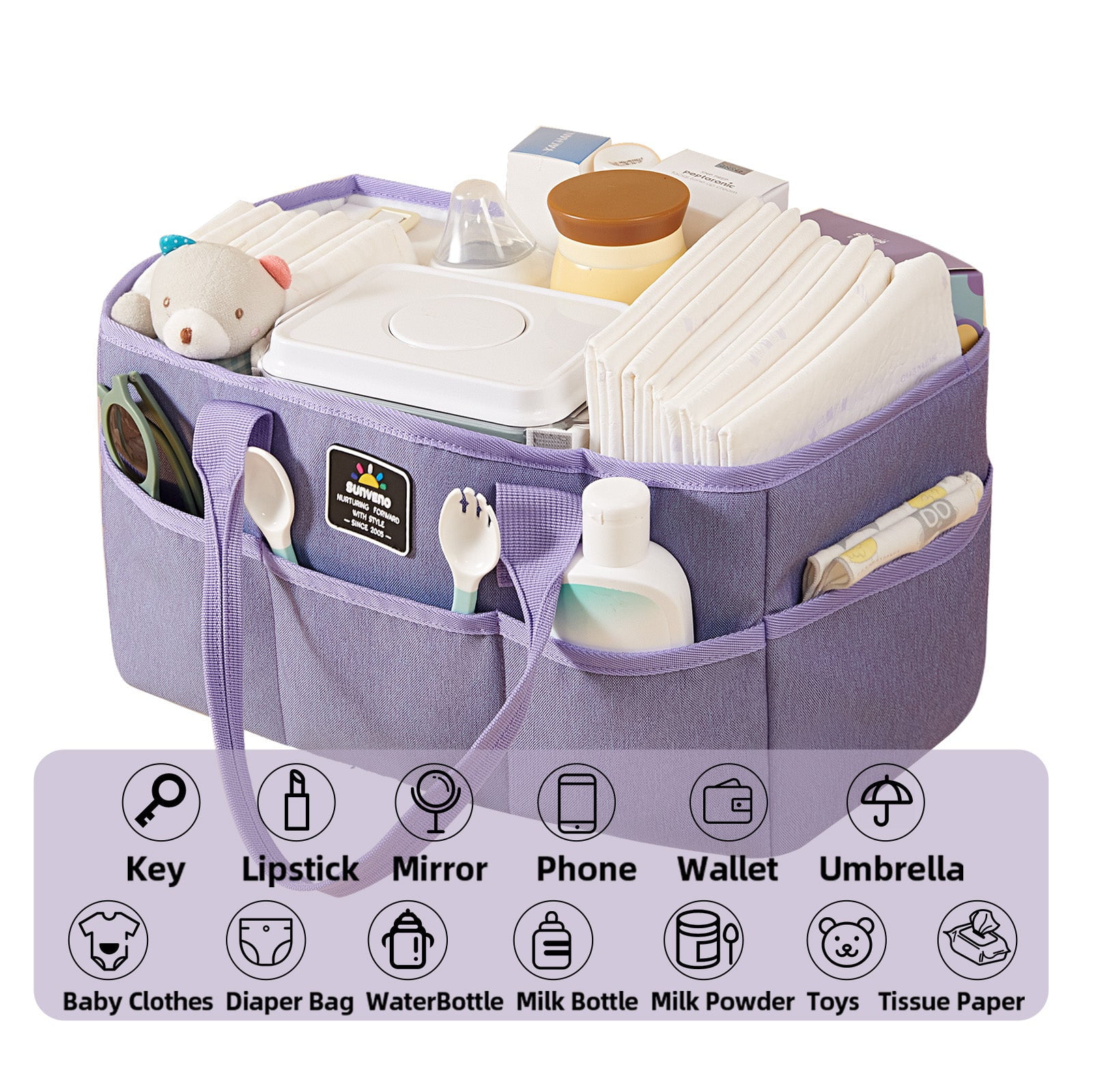 Sunveno Large Polyester Nursery Portable Diaper Caddy Organizer for Changing Station