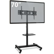 Modern Black Large Rolling TV Stand for TVs up to 70 inch Black Metal Shelf
