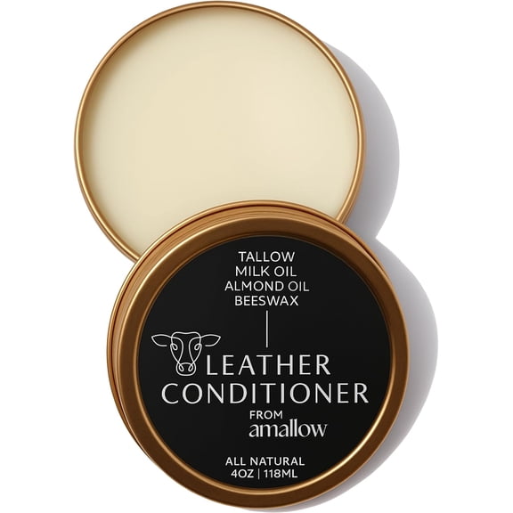 All Natural Leather Conditioner Balm - Made with Mink Oil Tallow & Beeswax Protects Softens Restores and Waterproofs Leather Shoes Boots Bags Furniture (4 Oz)