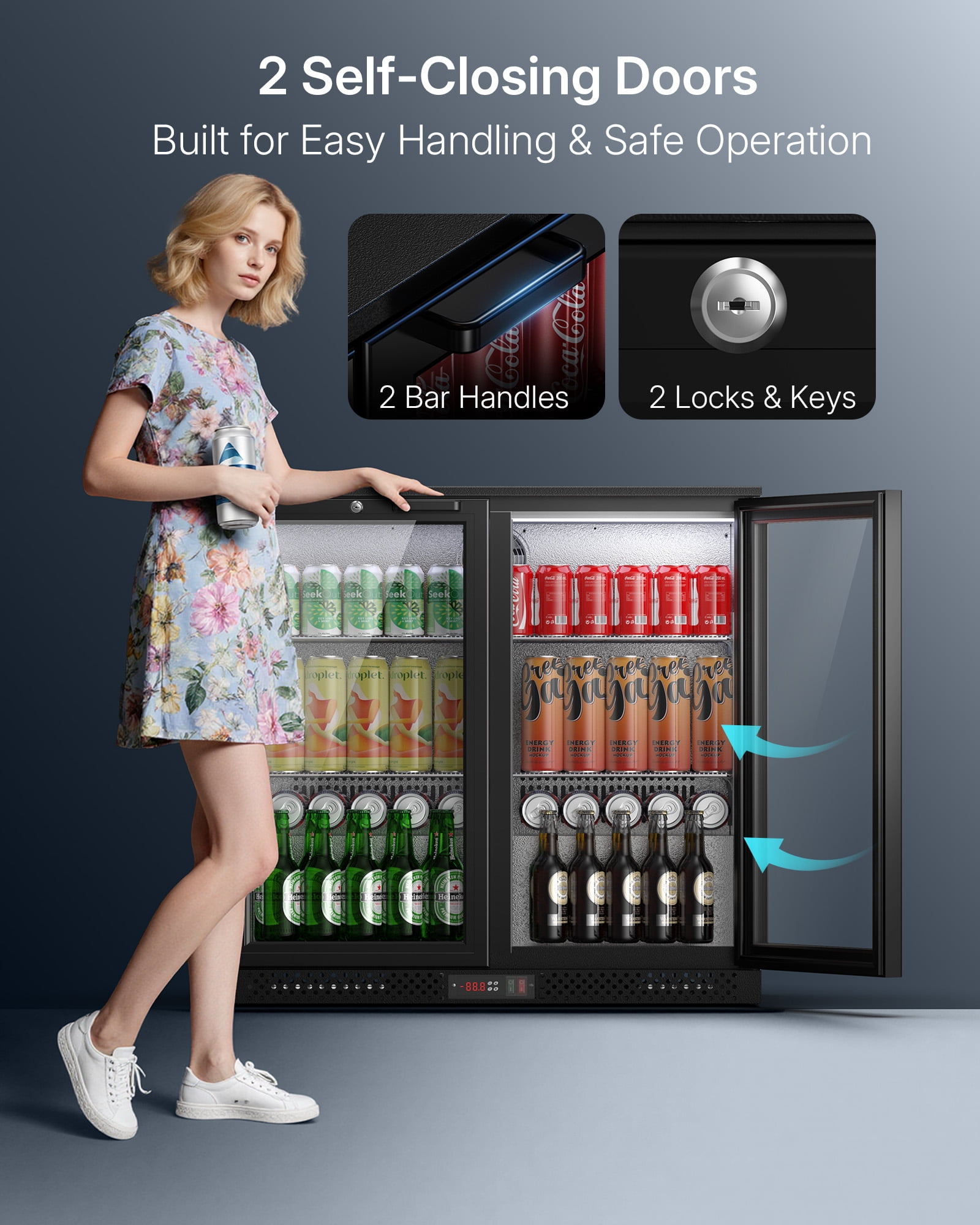 Upstreman 7.3 Cu.Ft Wine and Beverage Refrigerator, Dual Zone Wine Cooler Beverage Fridge 2 Glass Door Commercial Refrigerator, 70 Bottles and 216 Cans, BB73