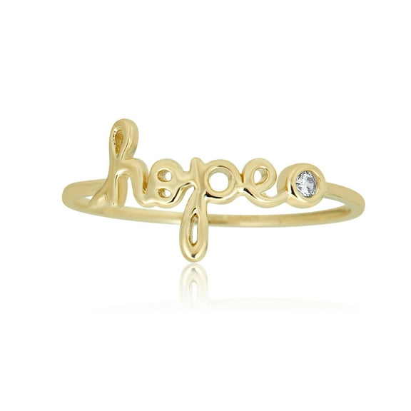 AVORA 10K Yellow Gold "HOPE" Ring with Bezel Simulated Diamond CZ, Size 5  - Size 5