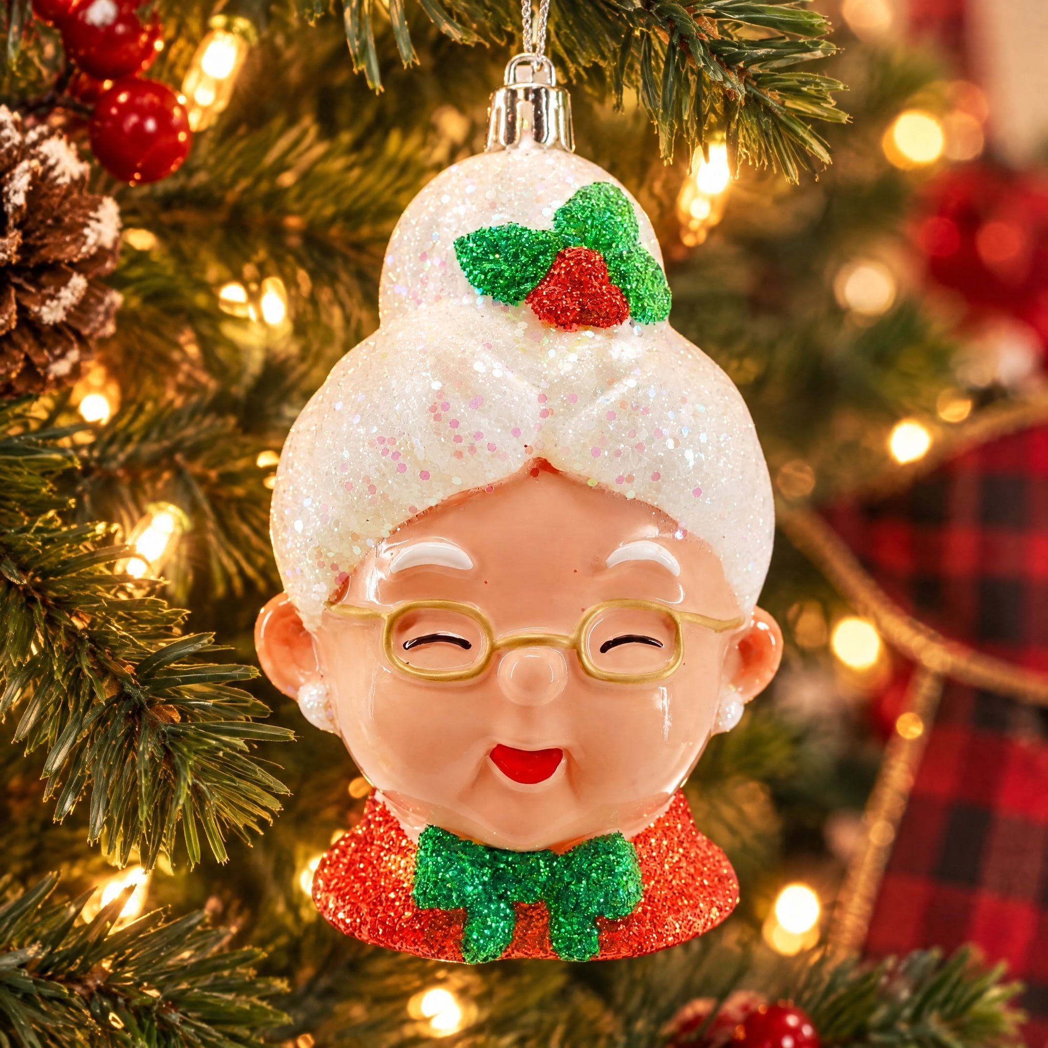 Multicolor Glitter Mrs. Claus Christmas Ornament, 4", by Holiday Time
