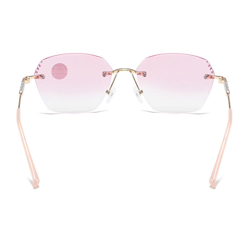 2 Pairs of New Rimless Diamond Trimming Gold Anti-Blue Light Reading Glasses Fashion Metal Gradient Pink Sunglasses Readers +1.00
