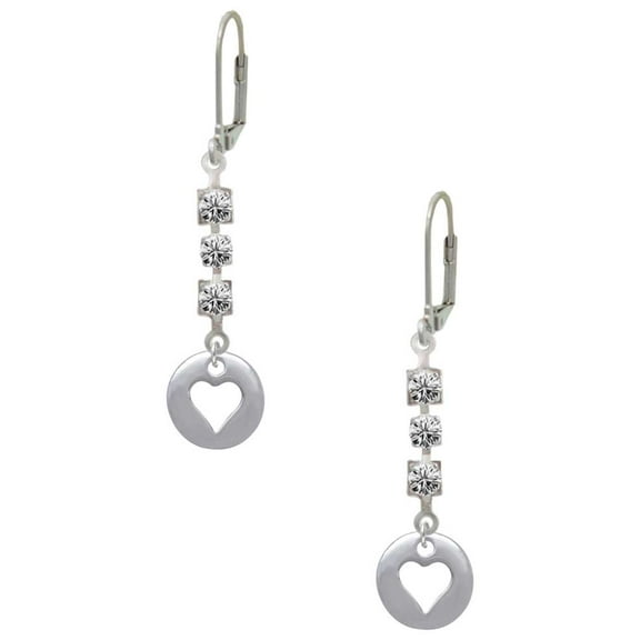 Silvertone Pebble with Heart Cutout Crystal Madison Leverback Earrings