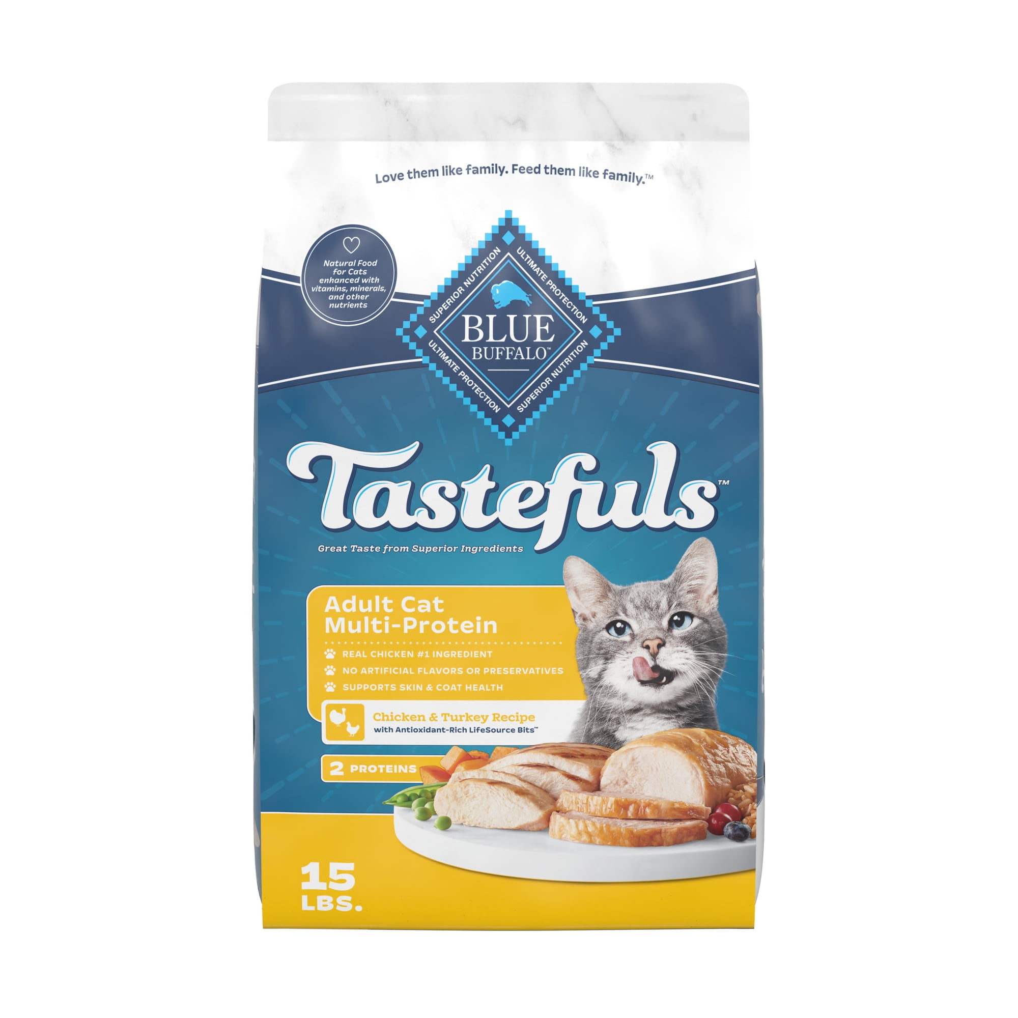 Blue Buffalo Tastefuls Adult Dry Cat Food, Multi-Protein Chicken & Turkey, 15lb Bag
