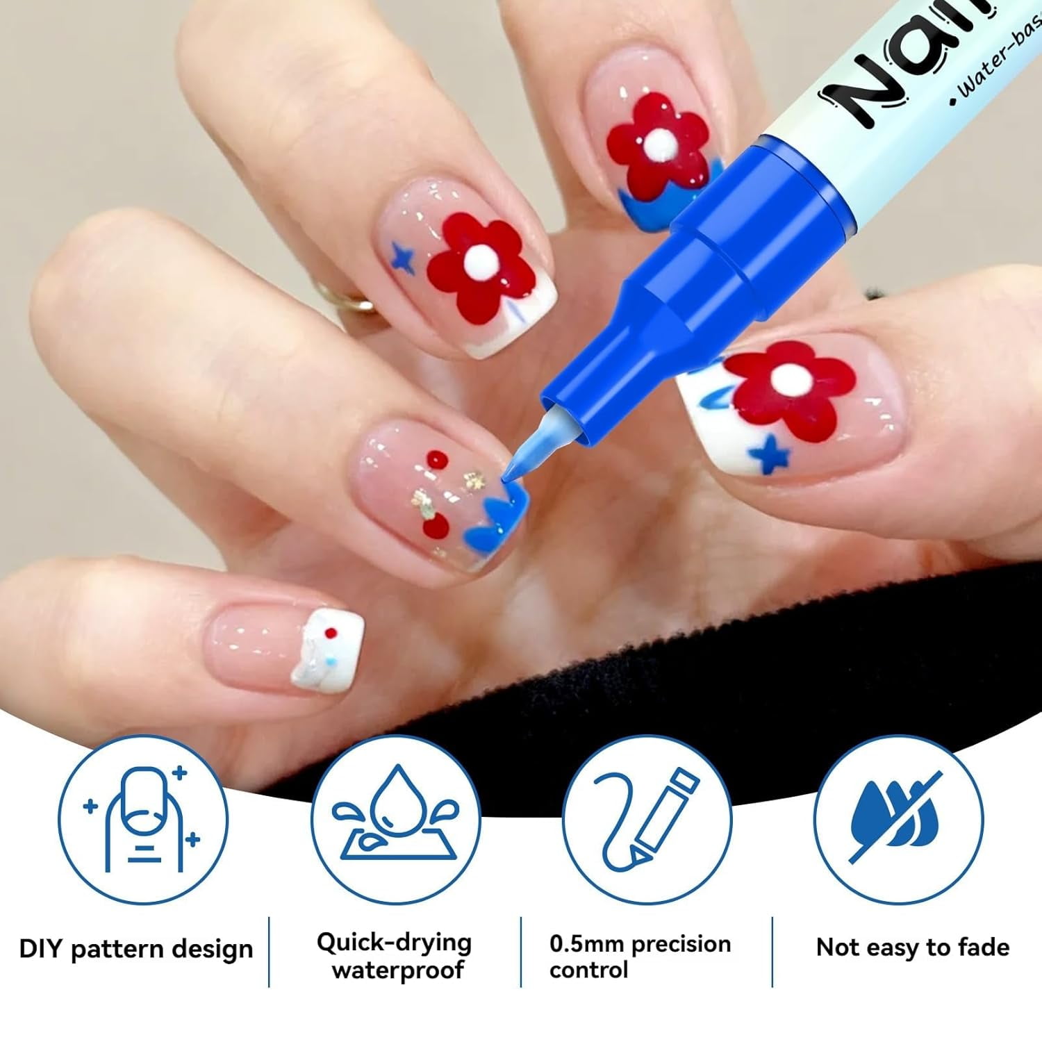 Waterproof Nail Art Pen,12/24 Color Quick Dry Nail Art Markers Set,0.5mm/0.01in Precision Tip,for Nails Art Design DIY Decoration