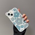 thumbnail image 1 of Carcasa De Cadena Compatible Para iPhone 14 Pro Max 13 12 11 X Xr Xs SE 2020 Flor Azul Gris Funda Para Teléfono Orejas De Oso Lente Todo Incluido De Silicona Transparente Trasera, 1 of 4