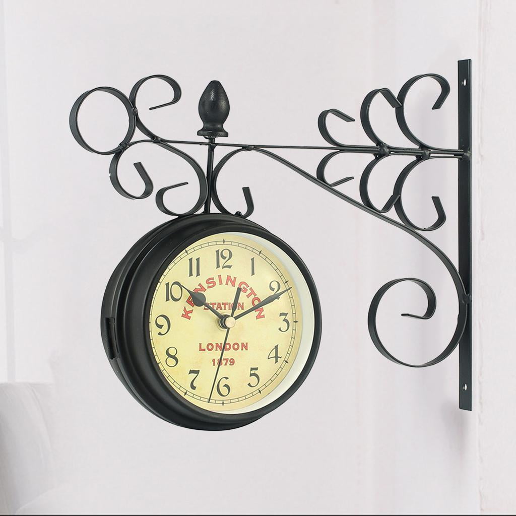 Vintage Double Sided Wall Clock Metal Silent Central Station Wall Clock