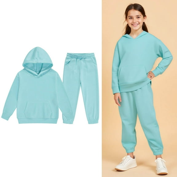 Teens Tracksuit Athletic Sweatsuits Sets 2PC Long Sleeve Blue Basic Hoodie Leggings Pants Winter Clothes Boys Jogger Set 10-11 Years