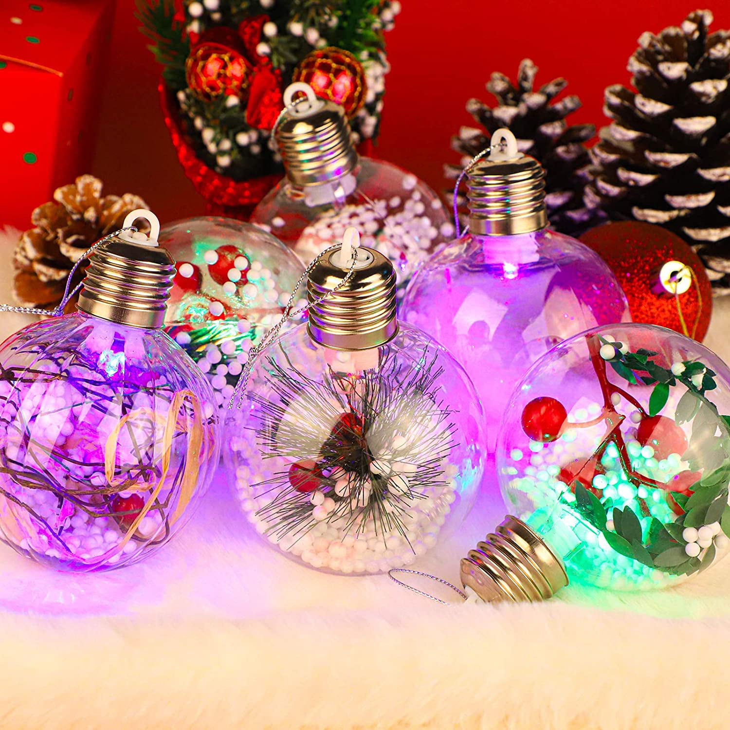 Pink and White Christmas Glass Bauble LED Battery String Party Tableware Lights