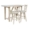 thumbnail image 6 of 3-Piece Bar Height Solid Wood Dining Set with 72" x 28" Table and 2 Cross Back Swivel 30 in. Seat Height Bar Stools - Unfinished, 6 of 8