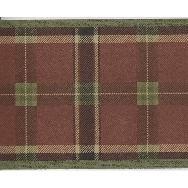 879061 Green & Burgundy Plaid Wallpaper Border CTY14501b