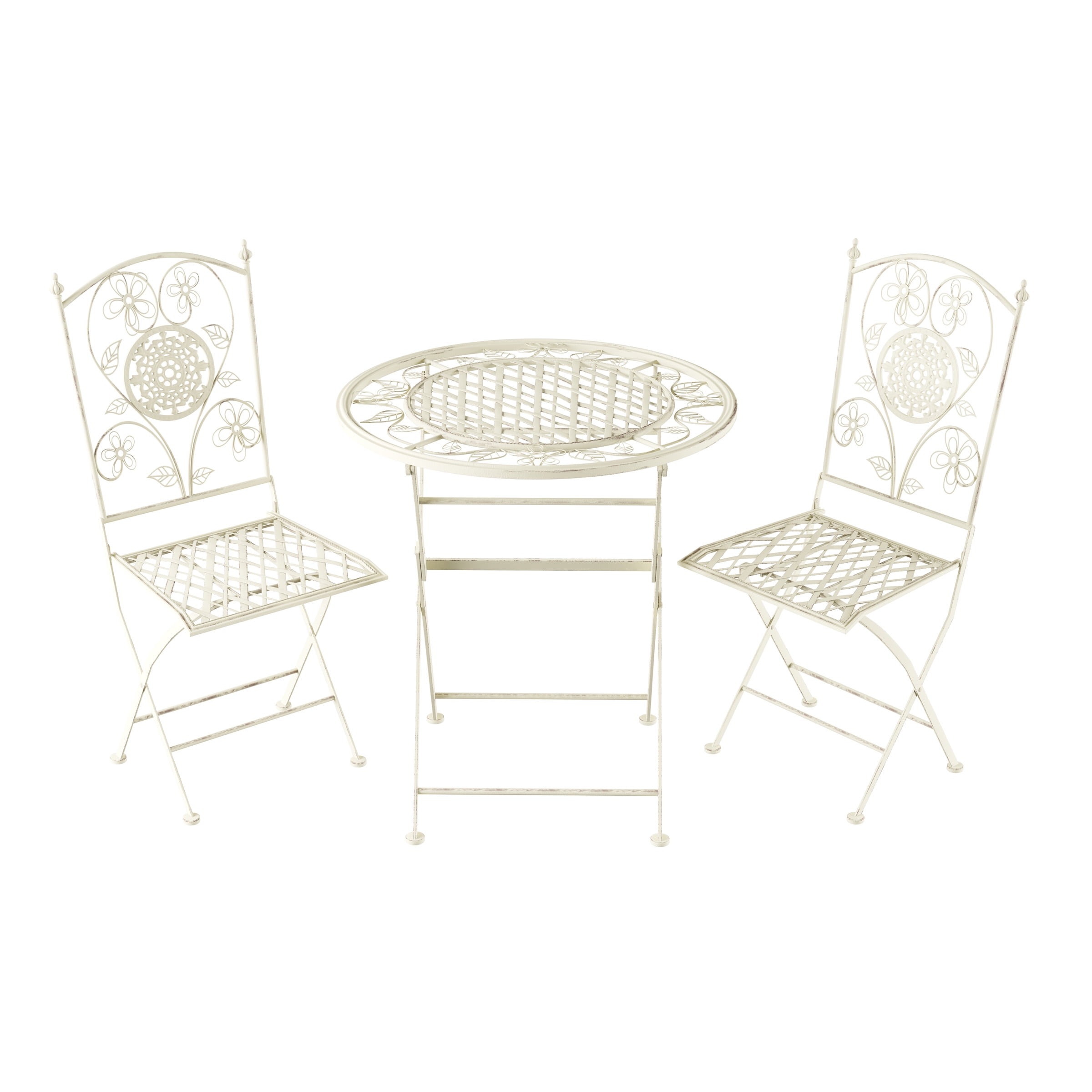 Lavish Home 3 Piece Patio Set – Bistro Table and Chairs, Antique White