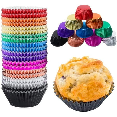 foil cupcake liners - rainbow metallic baking cups for weddings, birthdays, baby showers - standard size muffin paper cases - 10 colors, 500 pieces