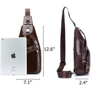 BULLCAPTAIN Leather Men Sling Bag Casual Crossbody Chest Bags Travel Daypack