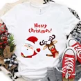 thumbnail image 2 of Camiseta de Feliz Navidad para mujer, Tops con estampado de renos de Papá Noel, ropa informal estilo Hip Hop, pantalón corto informal, camiseta de manga, ropa femenina, 2 of 5