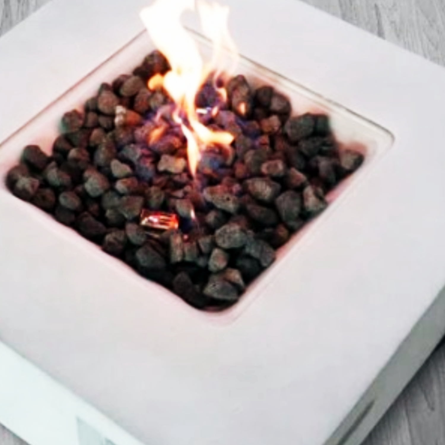E-Western Fiber Reinforced Concrete Propane Gas Fire Pit Table - Outdoor Patio Fireplace, Rust-Resistant, 40,000 BTU, Gray, CHN Made