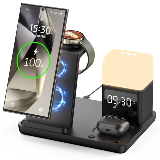 Cargador inalámbrico Hicevaiy 6 en 1 para Samsung/Android con alarma