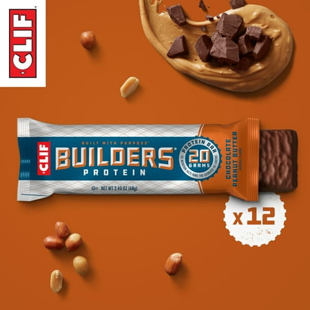 CLIF BUILDERS Protein Bars, Chocolate Peanut Butter Flavor, Gluten Free Bars, 12ct