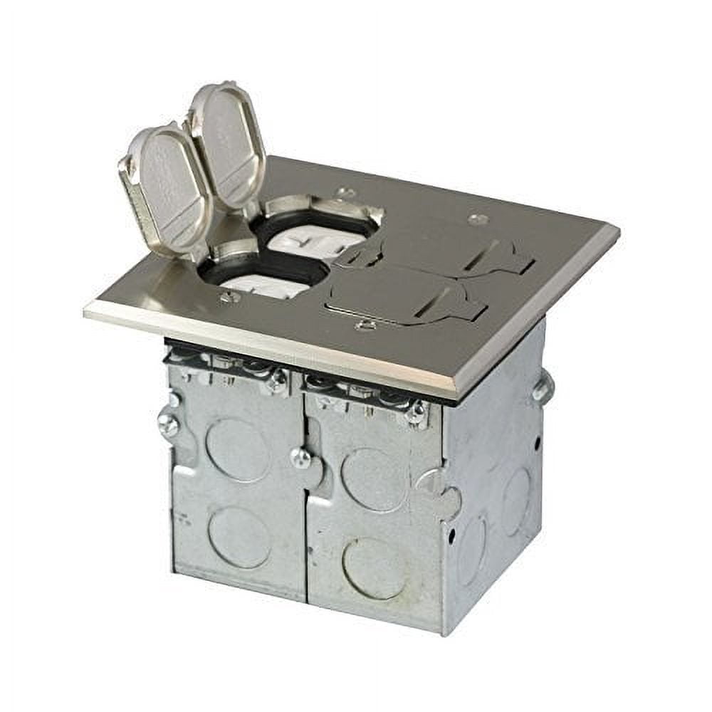 Enerlites 975549-S Nickel Plated Brass Flip Lid Floor Box Assembly, 2-Gang 20A Tamper Weather Resistant Duplex Receptacle