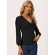 thumbnail image 2 of Blusa Ajustada con Cuello en V de Manga Farol Larga Blusa Informal con Lazo para Mujer Negro S, 2 of 5