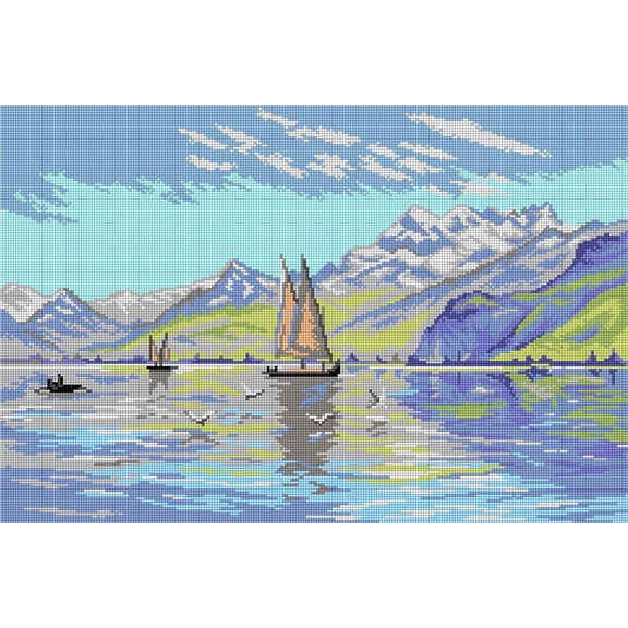 Needlepoint canvas for halfstitch without yarn after Peder Mork Monsted - View of Lake, Vevey 3587Q