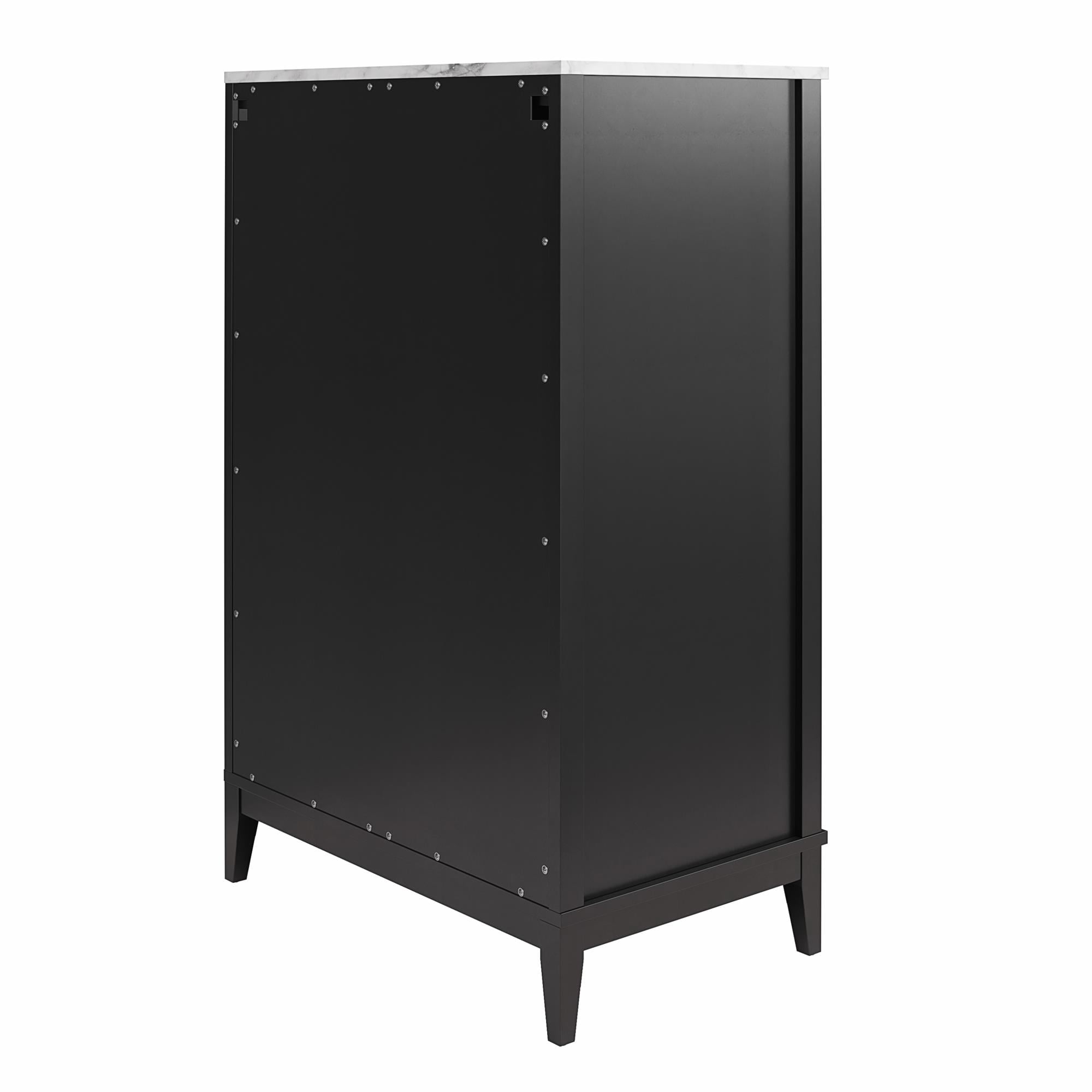 Ameriwood Home Amberleigh Tall 5 Drawer Dresser, Black w/ White Faux Marble Top