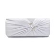 thumbnail image 1 of Premium Oval Rhinestone Pleated Satin Clutch Evening Bag Handbag, Silver, 1 of 5