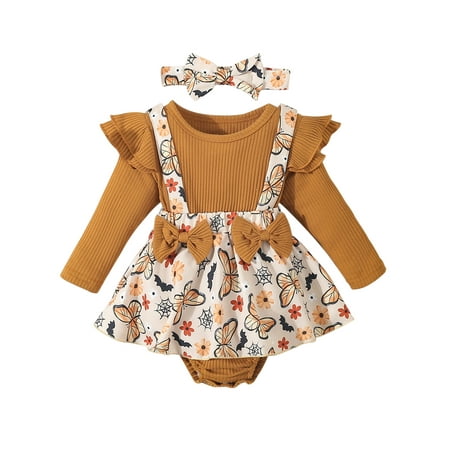 

Mioliknya Baby Girls Romper Butterfly/Pumpkin/Flower Print Jumpsuit and Headband