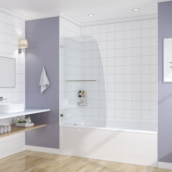 SUNNY SHOWER Frameless 34" W x 58" H with 5/16" Clear Tempered Glass Hinged Glass Shower Door for Bathtub