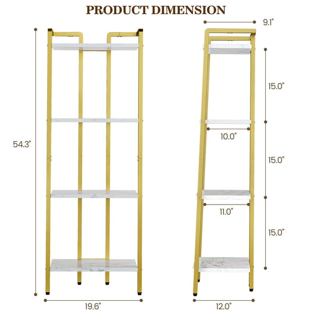 Estantería escalera de 4 niveles, librero dorado independiente, soporte para plantas y organizador para sala u oficina