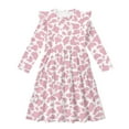thumbnail image 4 of FKELYI Pink Cow Print Toddler Girl Long Sleeve Dresses Breathable A-Line Ruffle Trim Dress Soft Fall Outfits for Girls Patchwork Dresses, 7-8 Y, 4 of 6
