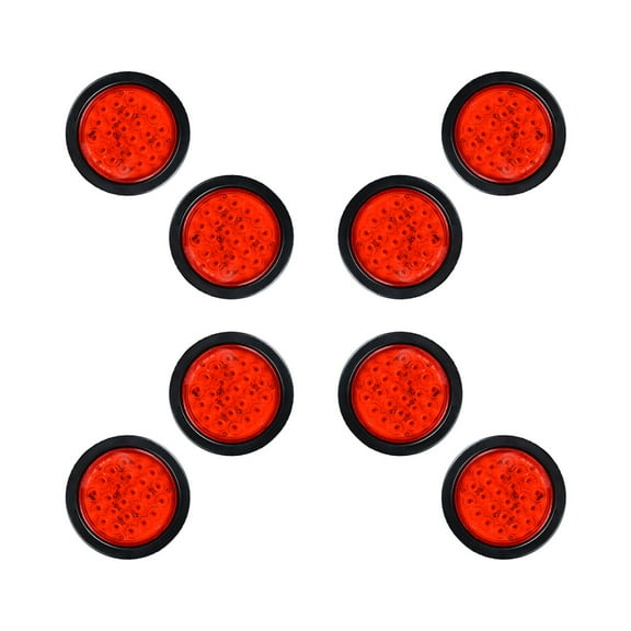 Astra Depot Red Lens 4 inch Round 24 LED Trailer Tail Lights Kit Stop Brake Lamp w/ Rubber Grommet Truck RV 12V (Pack of 8)