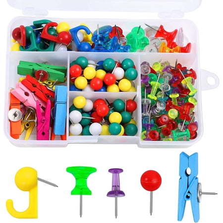Ziediop 200 Pieces Push Pins Set, Thumb Tacks Multicolor Pushpin ClipsPush Pins for Cork Board