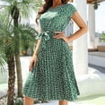 thumbnail image 5 of Summer Saving Wycnly Womens Dresses Short Sleeve Round Neck Floral Knee-Length Summer Dress Tie Waist Pleated Swing Midi Beach Dresses Green Up to 65% off, 5 of 6