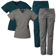 2-PACK Medgear 12-Pocket Women's Scrub Set with Silver Snap Detail & Contrast Trim