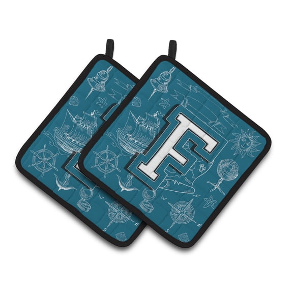 Carolines Treasures CJ2014-FPTHD Letter F Sea Doodles Initial Alphabet Pair of Pot Holders, 7.5HX7.5W, multicolor