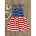 thumbnail image 4 of Qmyliery Toddler Summer A-line Dress, Girls Tie-up Smocked Butterfly/ Heart/ Star  Stripe Print Spaghetti Strap One-piece, 4 of 8