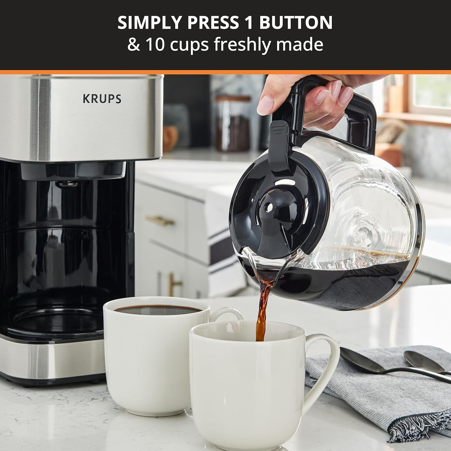 Coffee Maker 10 Cups Simply Brew Stainless Steel Drip Coffee Maker, 900 Watts Coffee Filter, Drip Free, Dishwasher Safe Pot , Black & Silver