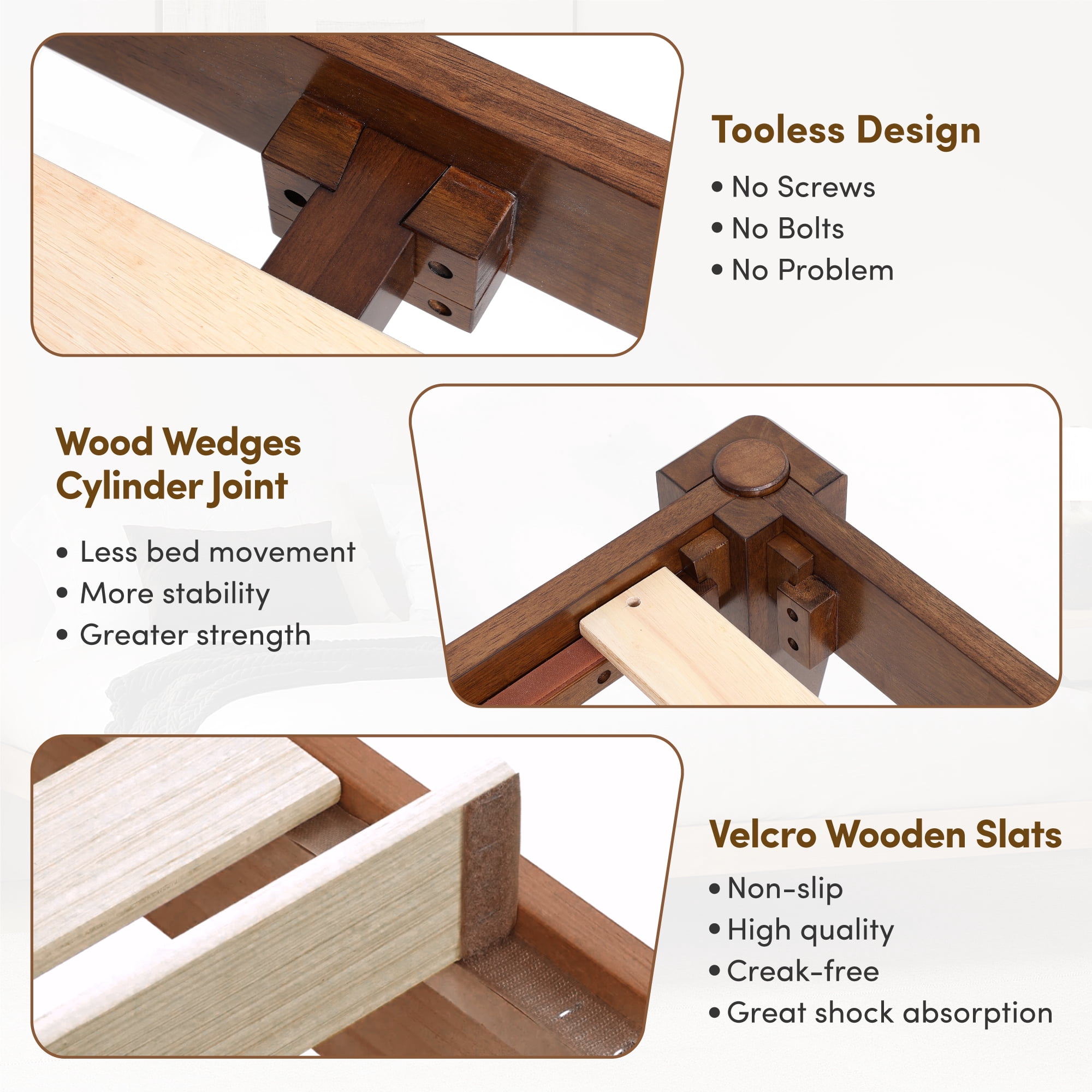 allforwood Thor Solid Wood Bed Frame, Queen Size, Japanese Joinery Bed Frame, Wood Slat Support, No Box Spring Needed, Easy Assembly, Minimalist & Modern Style (Walnut Finish, Queen)