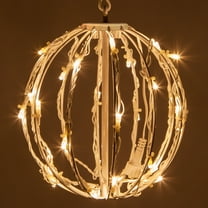 Wintergreen Lighting 8" White LED Light Ball, Light Sphere Indoor-Outdoor, White Fold-Flat Metal Frame, Warm White Lights