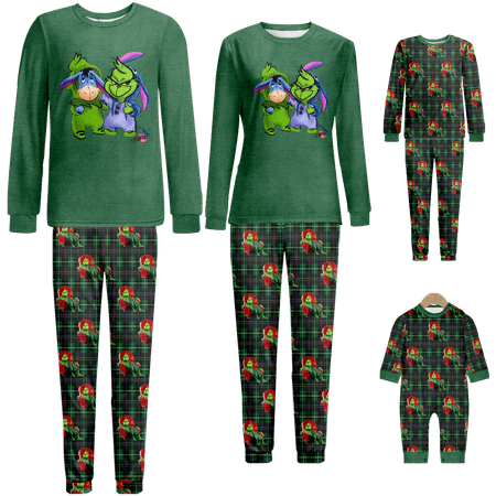 

Holiday Family Matching Christmas Pajamas Sleepwear Set The Grinch Green Buffalo Plaid Print Baby-Kids-Adult-Pet Size 2-Piece Top and Pants Bodysuits Pajamas Sets