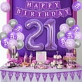 thumbnail image 4 of 21st Birthday Decorations for Girls, Purple and Sliver Balloons, Happy Birthday Triangle Garland & Banner, Number 21 foil Balloons, It's My Birthday Sash, 21st Birthday Party Supplies for Her, 4 of 7