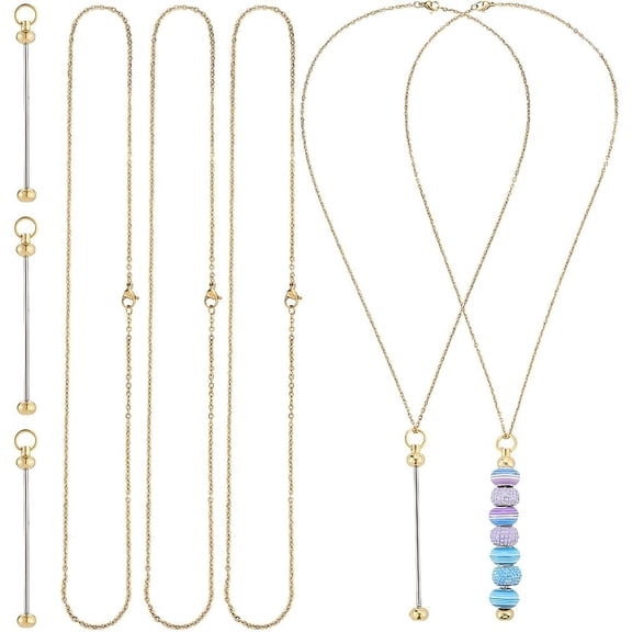 1 Box 12Pcs DIY 6 Sets Beadable Necklace Blanks Beadable Necklaces Gold Stainless Steel Cable Chain with Blank Bar Pendants for Jewelry Making Kits Women Adults Beading Crafts Supplies